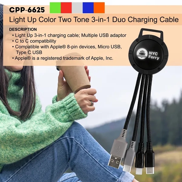 Light Up Color Two Tone Dual Input 3-in-1 Charging Cable... from ASI 30208 A P Specialties / AP Specialties
