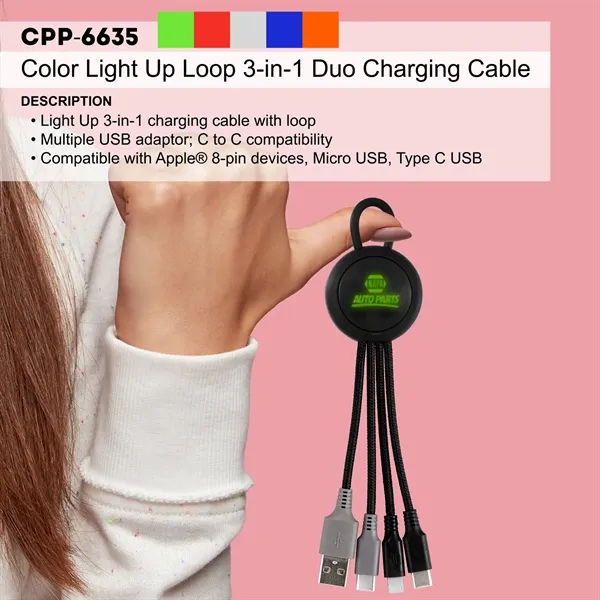 Color Light Up Loop 3-in-1 Duo Charging Cable... from ASI 30208 A P Specialties / AP Specialties