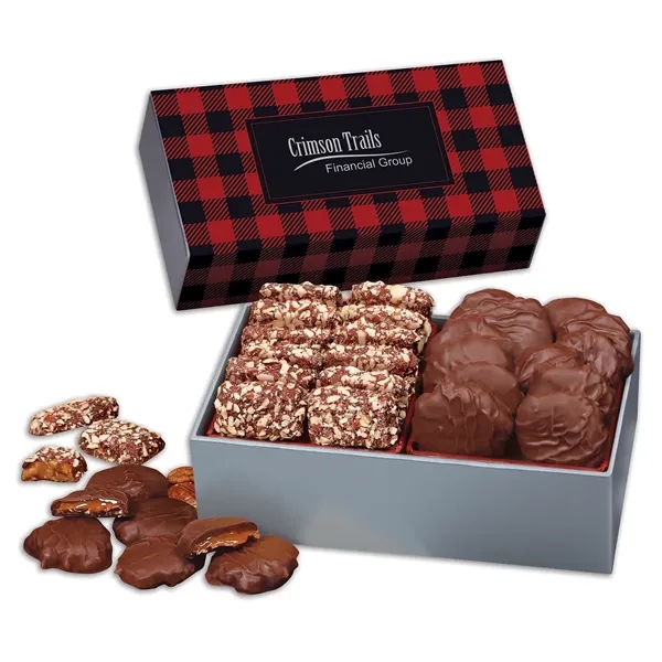 Gift box with a red & black plaid sleeve filled with... from ASI 68680 Maple Ridge Farms Inc