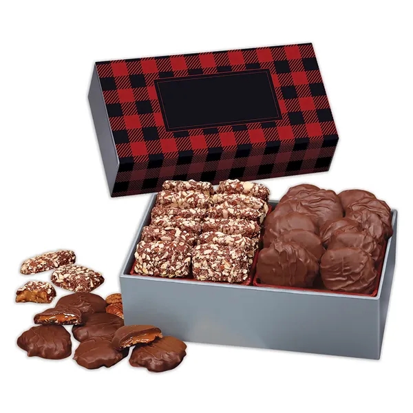 Gift box with a red & black plaid sleeve filled with... from ASI 68680 Maple Ridge Farms Inc