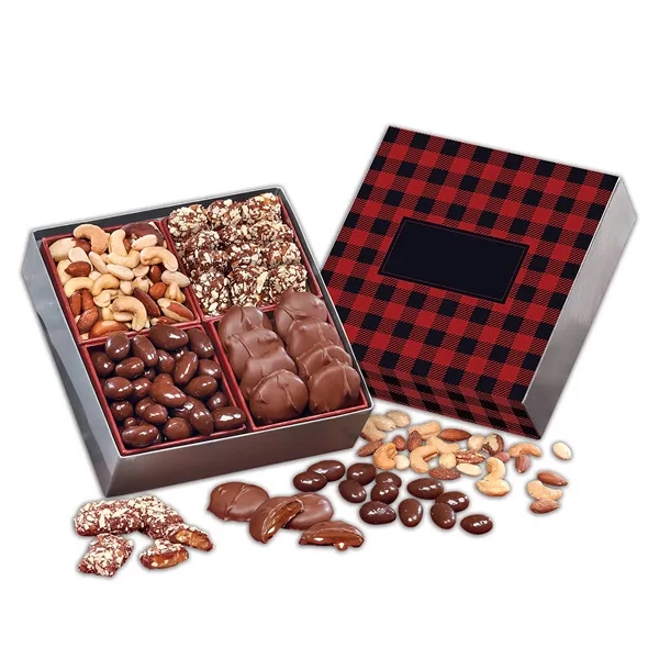 Gift box with a red & black plaid sleeve filled with... from ASI 68680 Maple Ridge Farms Inc