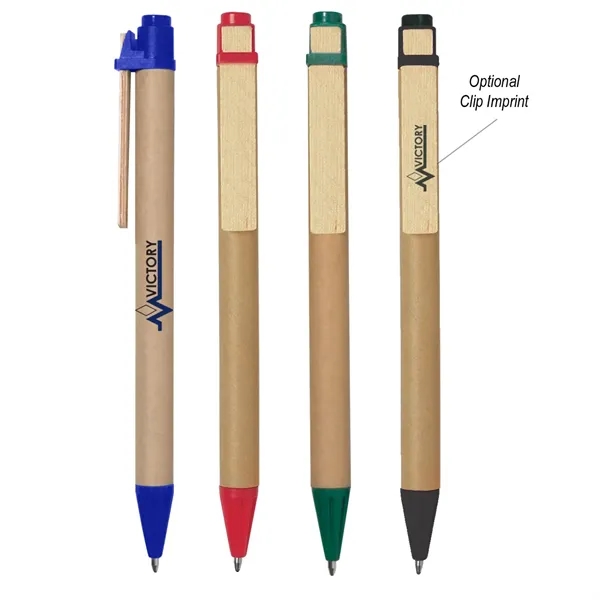 Eco-friendly pen with paper barrel, wooden clip and plunger action.... from ASI 61125 Hit Promotional Products / Hit®