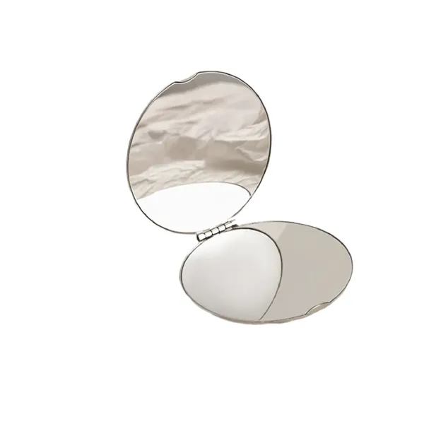 Stainless steel folding compact makeup mirror plus laser engraving on front... from ASI 37218 Athena Promo (tm)