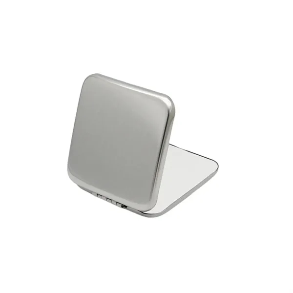 Stainless steel folding compact makeup mirror plus laser engraving on front... from ASI 37218 Athena Promo (tm)