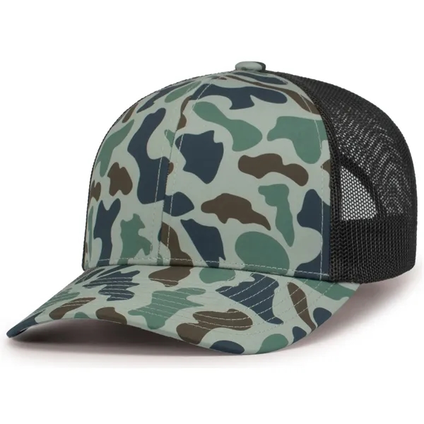 Duck Camo Trucker Snapback Cap featuring features a sublimated camo print.... from ASI 37461 Augusta Sportswear / Pacific Headwear