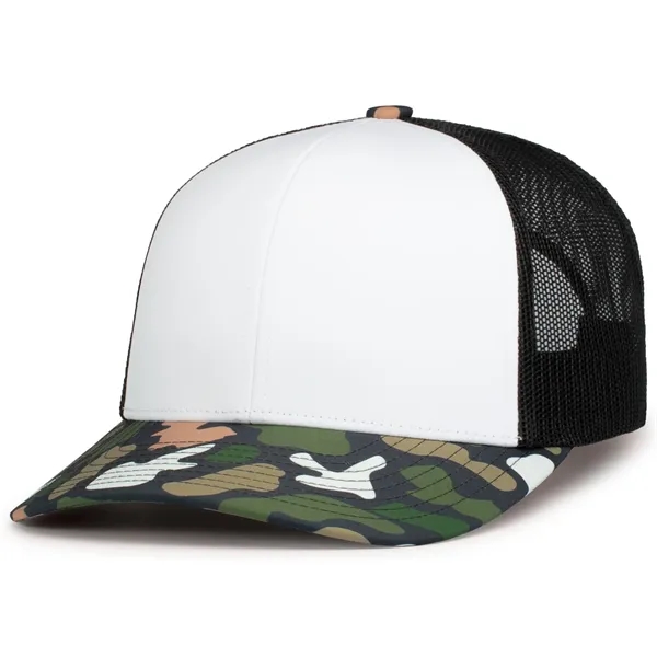 Duck Camo Trucker Snapback Cap featuring features a sublimated camo print.... from ASI 37461 Augusta Sportswear / Pacific Headwear