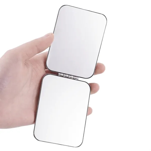 Stainless steel foldable compact makeup mirror plus laser engraving on 1... from ASI 37218 Athena Promo (tm)