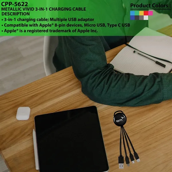 METALLIC VIVID 3-IN-1 CHARGING CABLE... from ASI 30208 A P Specialties / AP Specialties