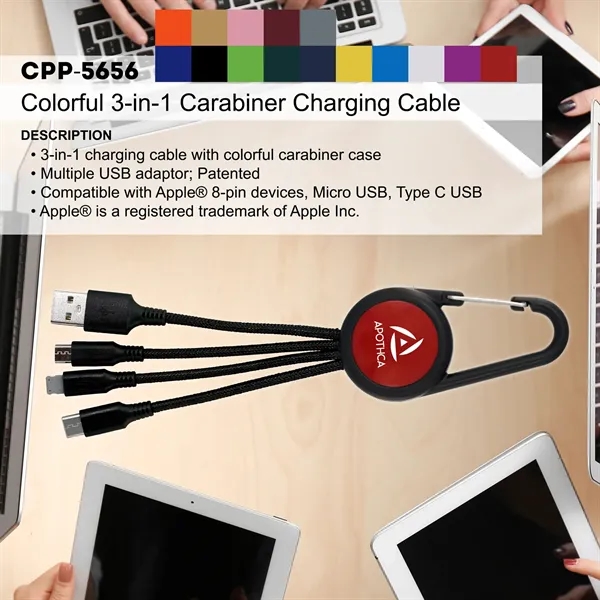 COLORFUL 3-IN-1 CARABINER CHARGING CABLE... from ASI 30208 A P Specialties / AP Specialties