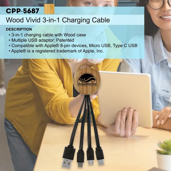 WOOD PATTERN VIVID 3-IN-1 CHARGING CABLE... from ASI 30208 A P Specialties / AP Specialties
