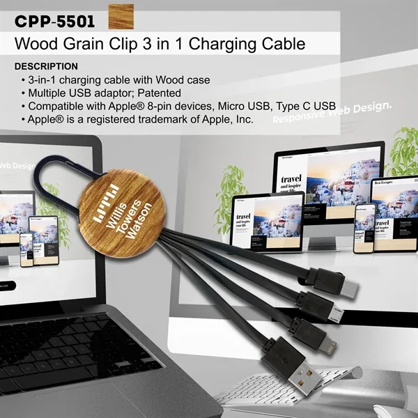 WOOD GRAIN CLIP 3 IN 1 CHARGING CABLE... from ASI 30208 A P Specialties / AP Specialties