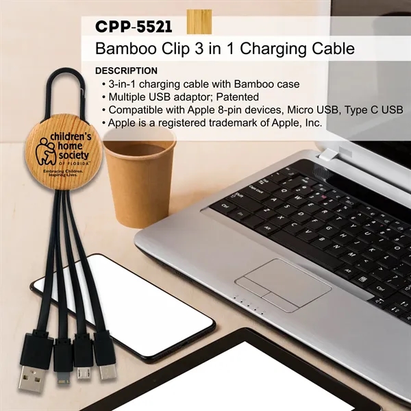 BAMBOO CLIP 3-IN-1 CHARGING CABLE... from ASI 30208 A P Specialties / AP Specialties