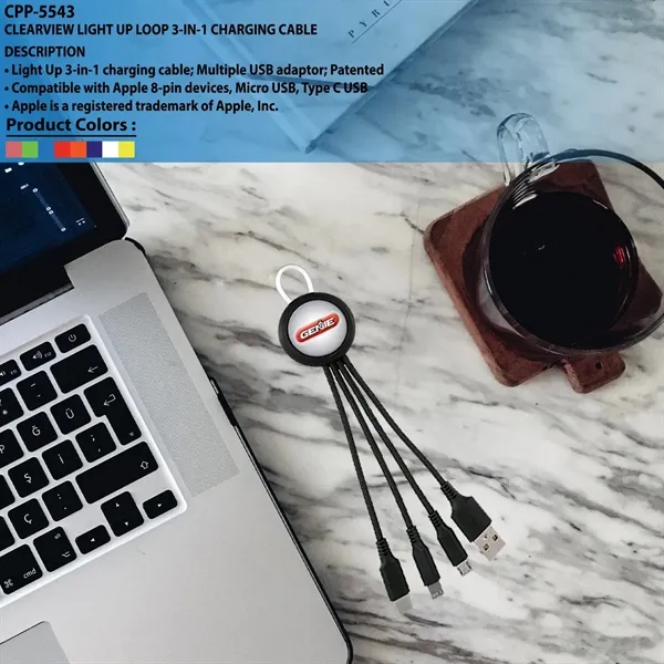 CLEARVIEW LIGHT UP LOOP 3-IN-1 CHARGING CABLE... from ASI 30208 A P Specialties / AP Specialties