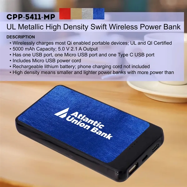 UL METALLIC HIGH DENSITY SWIFT WIRELESS POWER BANK... from ASI 30208 A P Specialties / AP Specialties