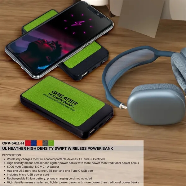 UL HEATHER HIGH DENSITY SWIFT WIRELESS POWER BANK... from ASI 30208 A P Specialties / AP Specialties