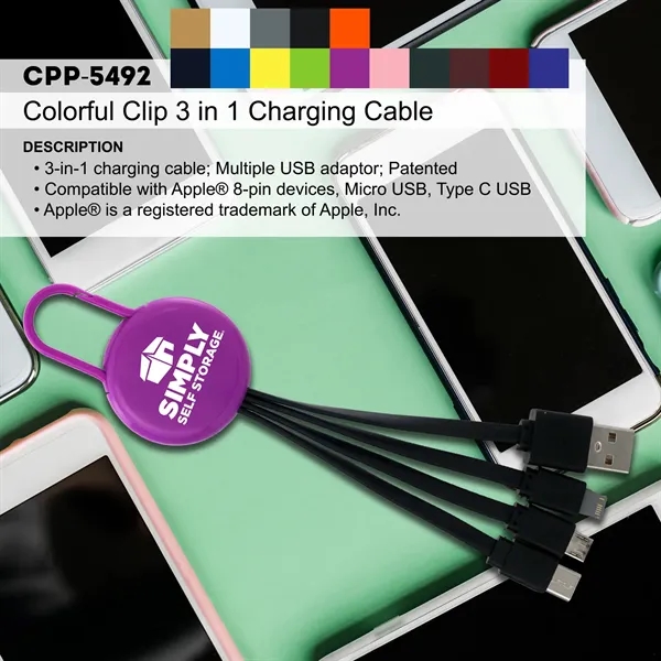 COLORFUL CLIP 3 IN 1 CHARGING CABLE... from ASI 30208 A P Specialties / AP Specialties