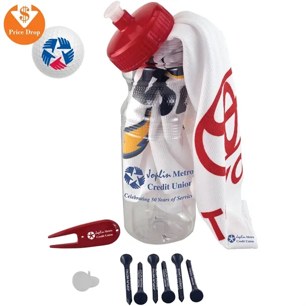 Golf set with a 24-ounce bottle, towel, 6 tees, 2 ball... from ASI 57653 Gold Bond