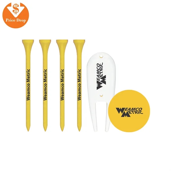 Packaged golf set with four 3.25" bamboo tees, a divot tool,... from ASI 57653 Gold Bond