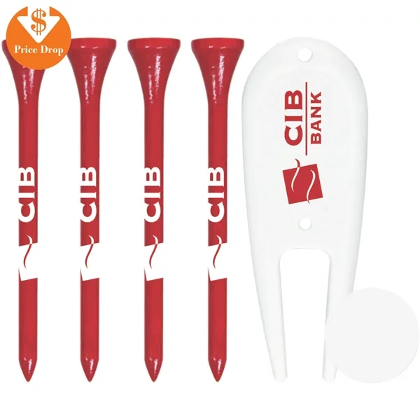 Golf set with four tees, divot tool, and ball marker.... from ASI 57653 Gold Bond