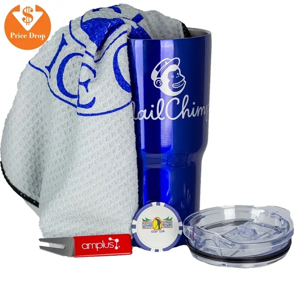 Tour kit with a 20-ounce insulated tumbler, golf towel, golf tool,... from ASI 57653 Gold Bond