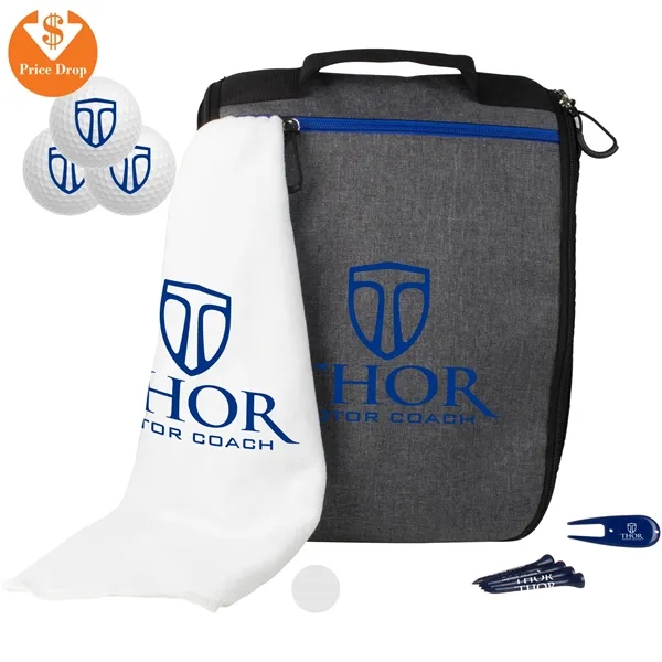 Golf kit with 3 golf balls, shoe bag, golf towel, 4... from ASI 57653 Gold Bond