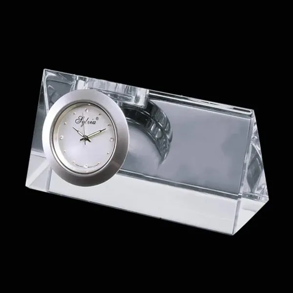 Optical crystal wedge shape desk clock with chrome face.... from ASI 84592 St Regis Group