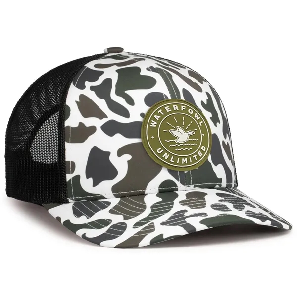 Duck Camo Trucker Snapback Cap featuring features a sublimated camo print.... from ASI 37461 Augusta Sportswear / Pacific Headwear