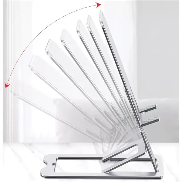 Foldable aluminum phone and tablet stand with dual-hinge adjustment for multiple... from ASI 39552 BEL Promo
