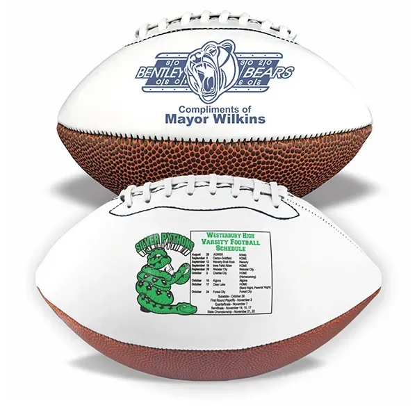 8" mini synthetic leather signature football with white autograph panels.... from ASI 55675 Galaxy Balloons Inc / Galactic Fun Time Line