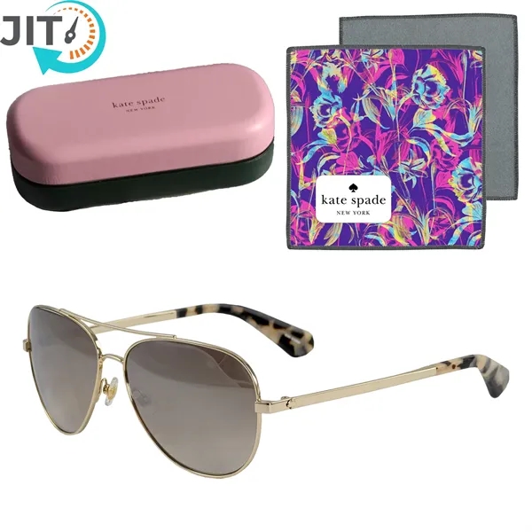 Kate Spade sunglasses kit with aviator sunglasses, cleaning cloth, and carrying... from ASI 57653 Gold Bond