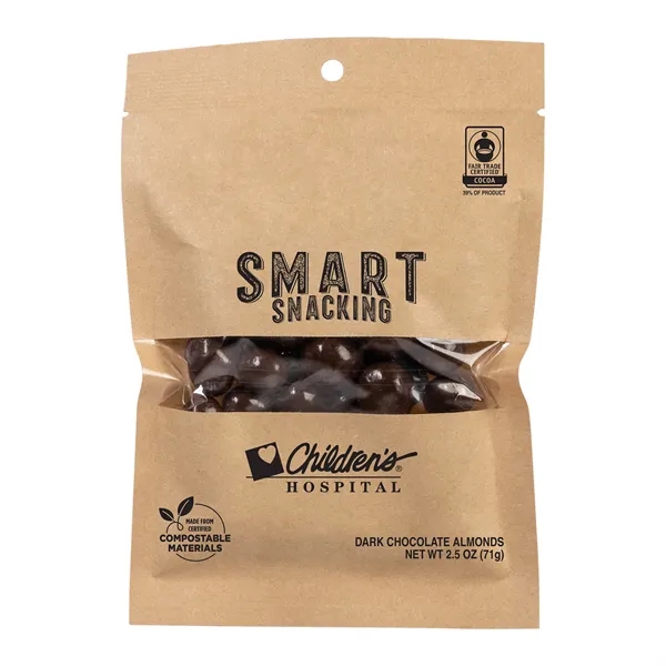 Fair Trade dark chocolate almonds in an eco-friendly kraft pouch... from ASI 44900 NC Custom (CI/Lanco) / Chocolate Inn