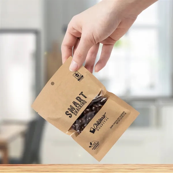 Fair Trade dark chocolate almonds in an eco-friendly kraft pouch... from ASI 44900 NC Custom (CI/Lanco) / Chocolate Inn