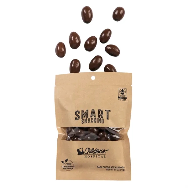Fair Trade dark chocolate almonds in an eco-friendly kraft pouch... from ASI 44900 NC Custom (CI/Lanco) / Chocolate Inn