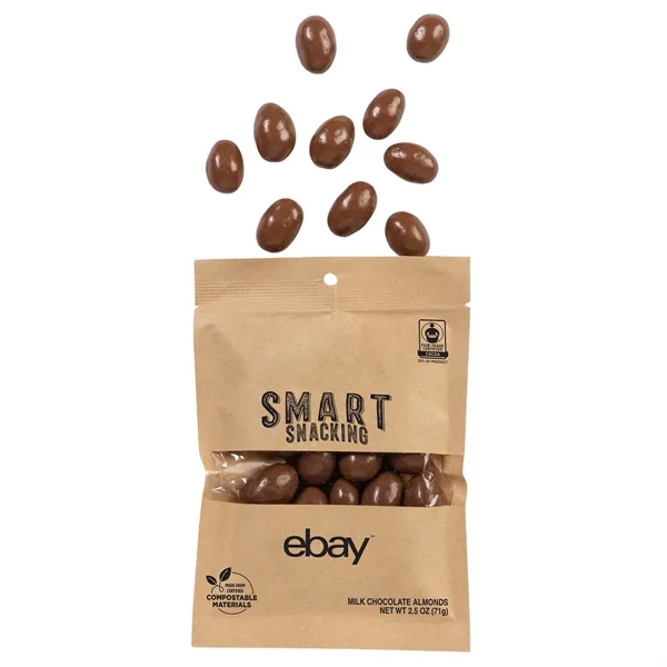 Fair Trade milk chocolate almonds in an eco-friendly kraft pouch... from ASI 44900 NC Custom (CI/Lanco) / Chocolate Inn