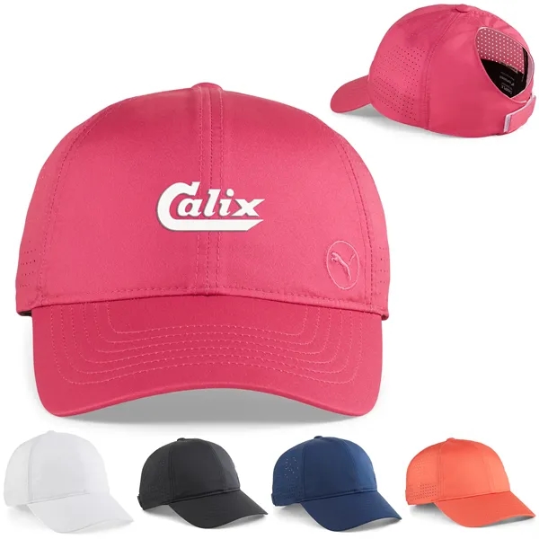Women's ponytail cap with perforated eyelets and pre-curved brim.... from ASI 57653 Gold Bond