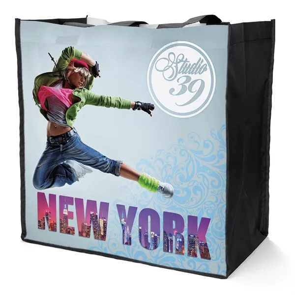 Polyester Tote with front and back panels accented by black gussets... from ASI 37940 Bag Makers Inc