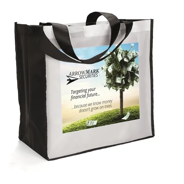 Polyester Tote with front and back panels accented by black gussets... from ASI 37940 Bag Makers Inc