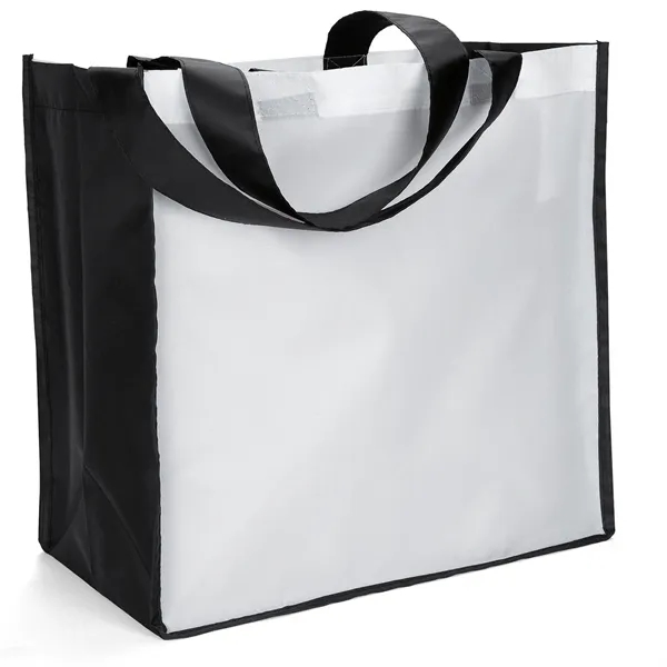 Polyester Tote with front and back panels accented by black gussets... from ASI 37940 Bag Makers Inc