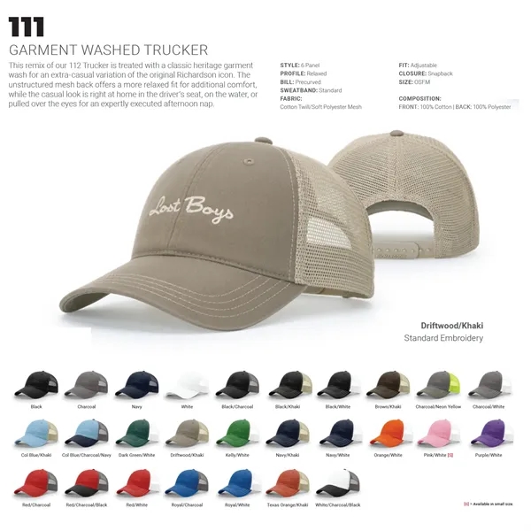 This garment-washed, mesh back 111 trucker cap is all about comfort... from ASI 74601 Calico