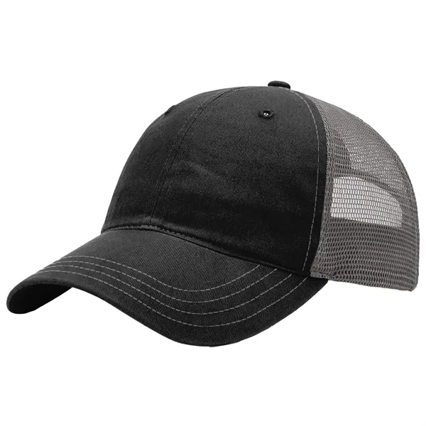 This garment-washed, mesh back 111 trucker cap is all about comfort... from ASI 74601 Calico