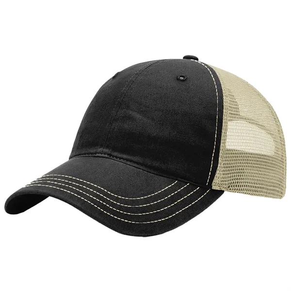 This garment-washed, mesh back 111 trucker cap is all about comfort... from ASI 74601 Calico