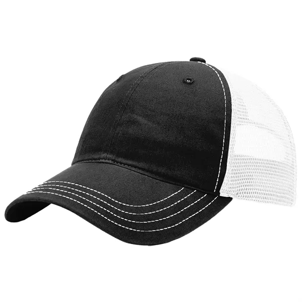 This garment-washed, mesh back 111 trucker cap is all about comfort... from ASI 74601 Calico