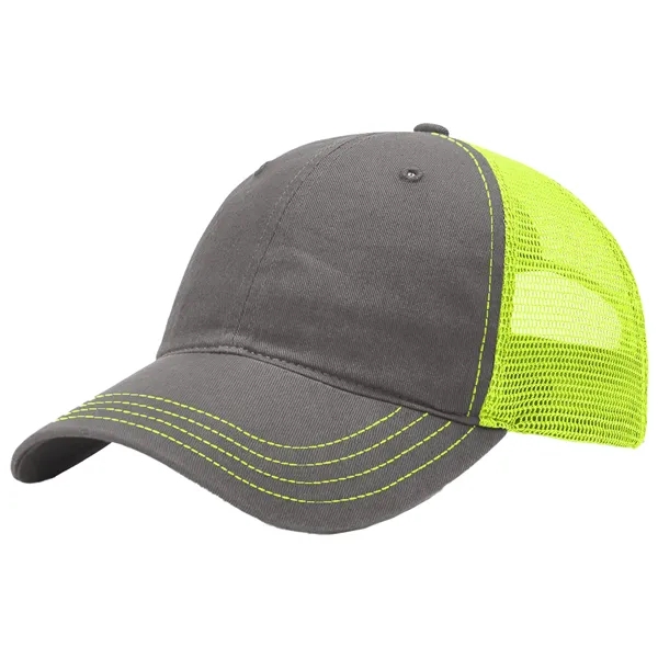 This garment-washed, mesh back 111 trucker cap is all about comfort... from ASI 74601 Calico