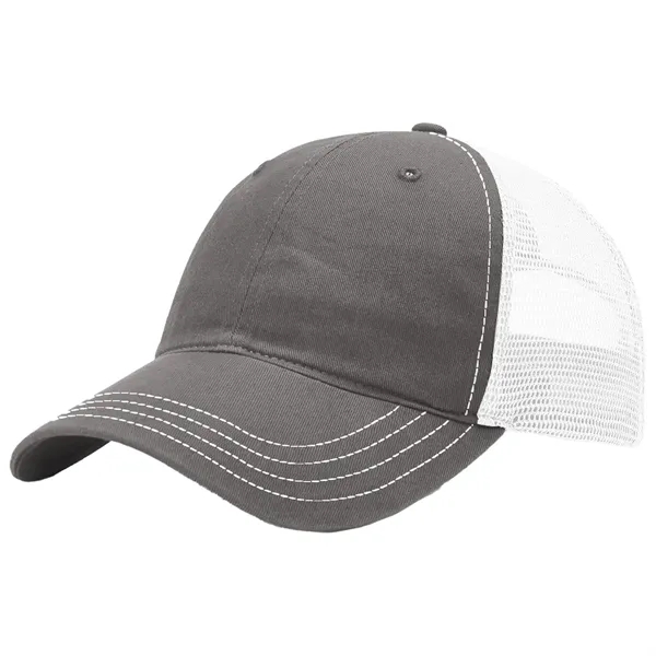 This garment-washed, mesh back 111 trucker cap is all about comfort... from ASI 74601 Calico