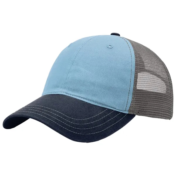 This garment-washed, mesh back 111 trucker cap is all about comfort... from ASI 74601 Calico