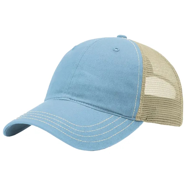 This garment-washed, mesh back 111 trucker cap is all about comfort... from ASI 74601 Calico