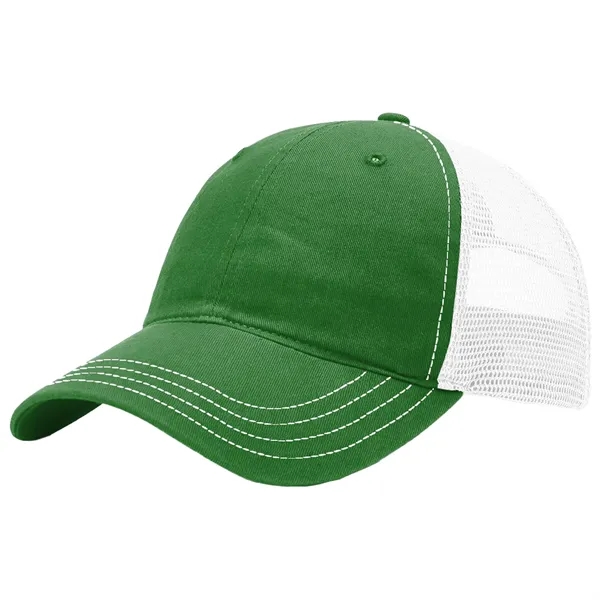 This garment-washed, mesh back 111 trucker cap is all about comfort... from ASI 74601 Calico