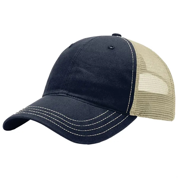 This garment-washed, mesh back 111 trucker cap is all about comfort... from ASI 74601 Calico