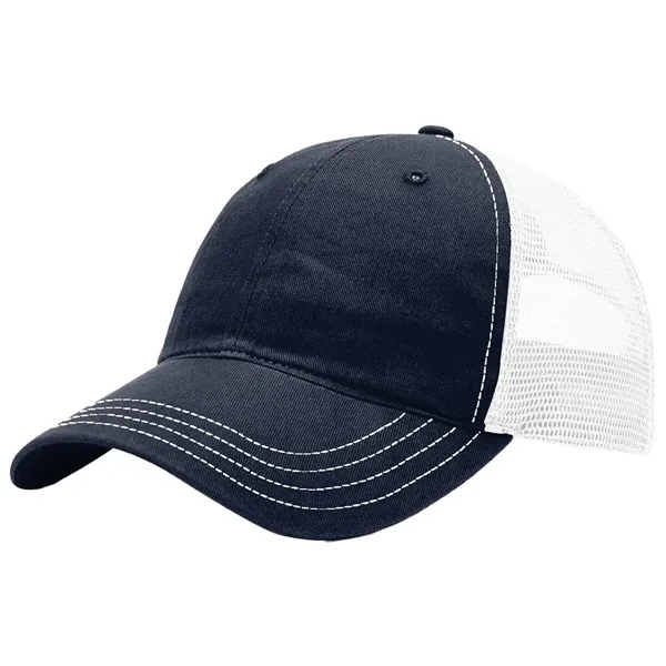 This garment-washed, mesh back 111 trucker cap is all about comfort... from ASI 74601 Calico