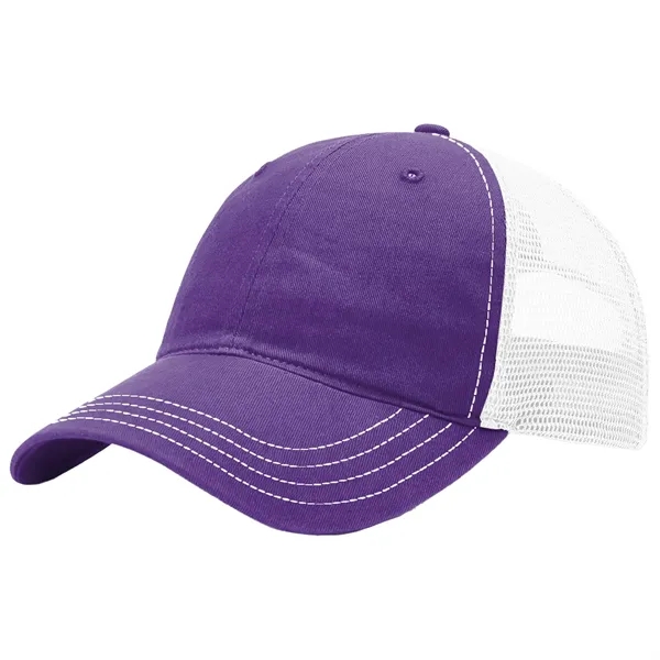 This garment-washed, mesh back 111 trucker cap is all about comfort... from ASI 74601 Calico